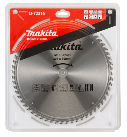 Пильный диск для дерева HW 305х30х2.8, 60T, 15G Makita D-72316